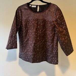 Carlisle Textured Women's Blouse with subtle sequins and sparkle. Maroon color